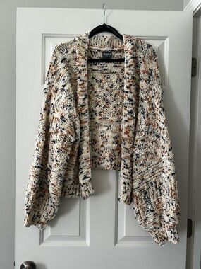ARULA Cream Speckled Open-Front Knit Cardigan